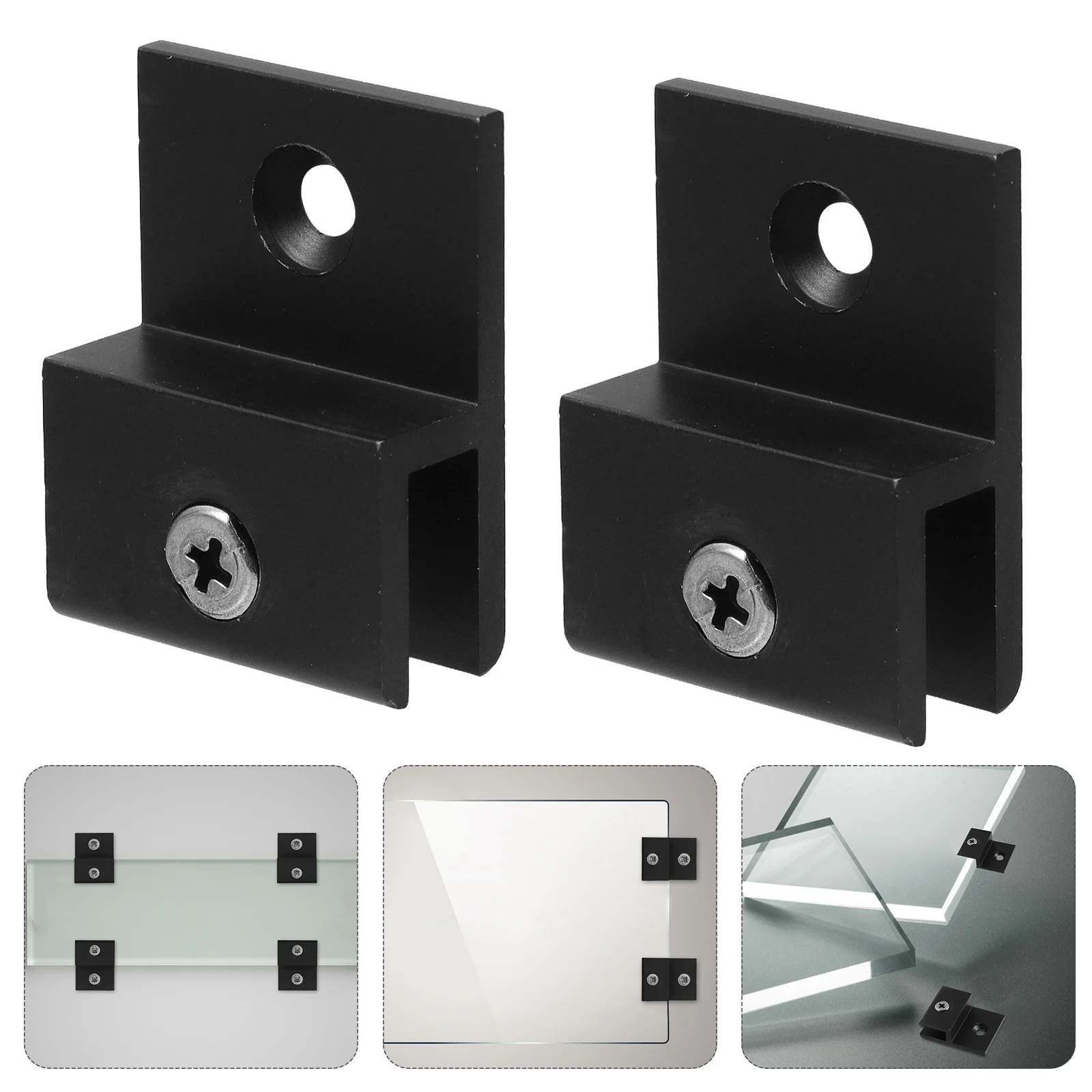 

6Pcs Black Glass Fixing Clips Aluminum Alloy Strong Hold for Mirror Mounting Acrylic Display H-Type Clamp Support Bracket