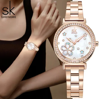 Shengke Fashion Women Watch Top Brand Rose Gold Stainsteel S Waterproof Date Quartz Ladies Watch Luxury High Quality Clock Gifts