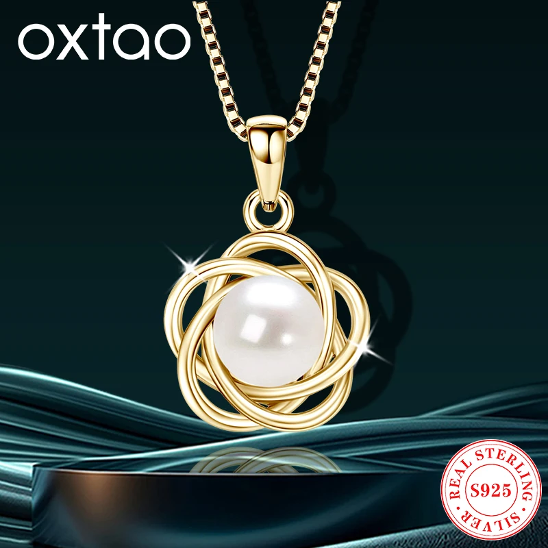 

OXTAO 100% Pearl Flower Pendant Necklace for Women 925 Sterling Silver Bridal Wedding Necklace Jewelry Gift Cultured Freshwater