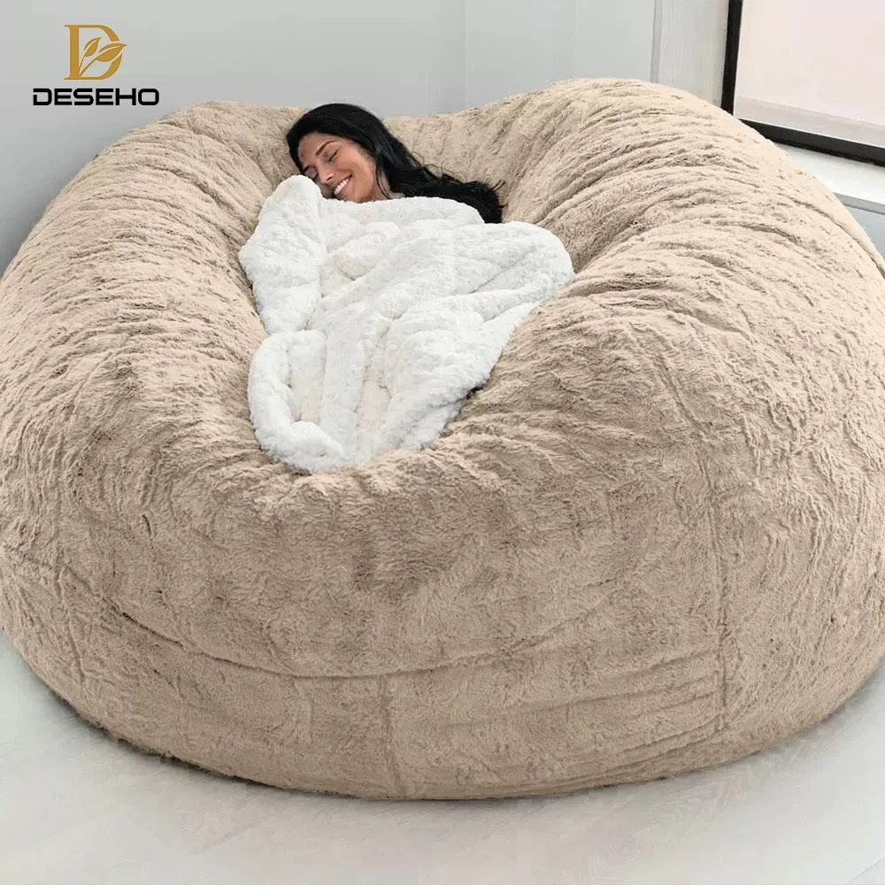 

Extra Large Bean Bag Cover 7ft Foam Filled Living Room Sofa Faux Fur Giant Sofa Bed Bean Bag Chair