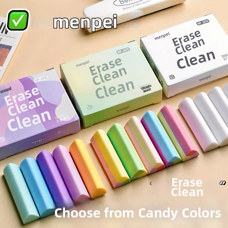 Macaron Triangle Rubber Eraser 5‑pcs Box Set, Clean No‑dust Pencil Eraser, Soft Wipe Residue‑free Eraser For School Office