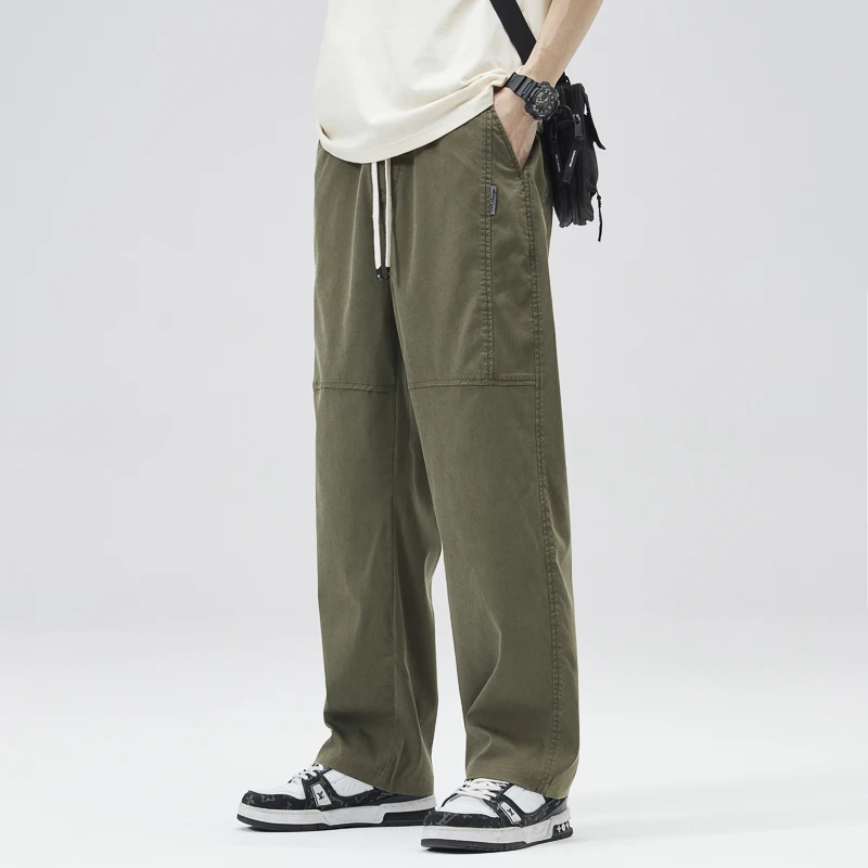 Мужские повседневные брюки Tencel с прямыми штанинами High Street, легкие летние свободные брюки, мужские потертые дышащие брюки для спецодежды