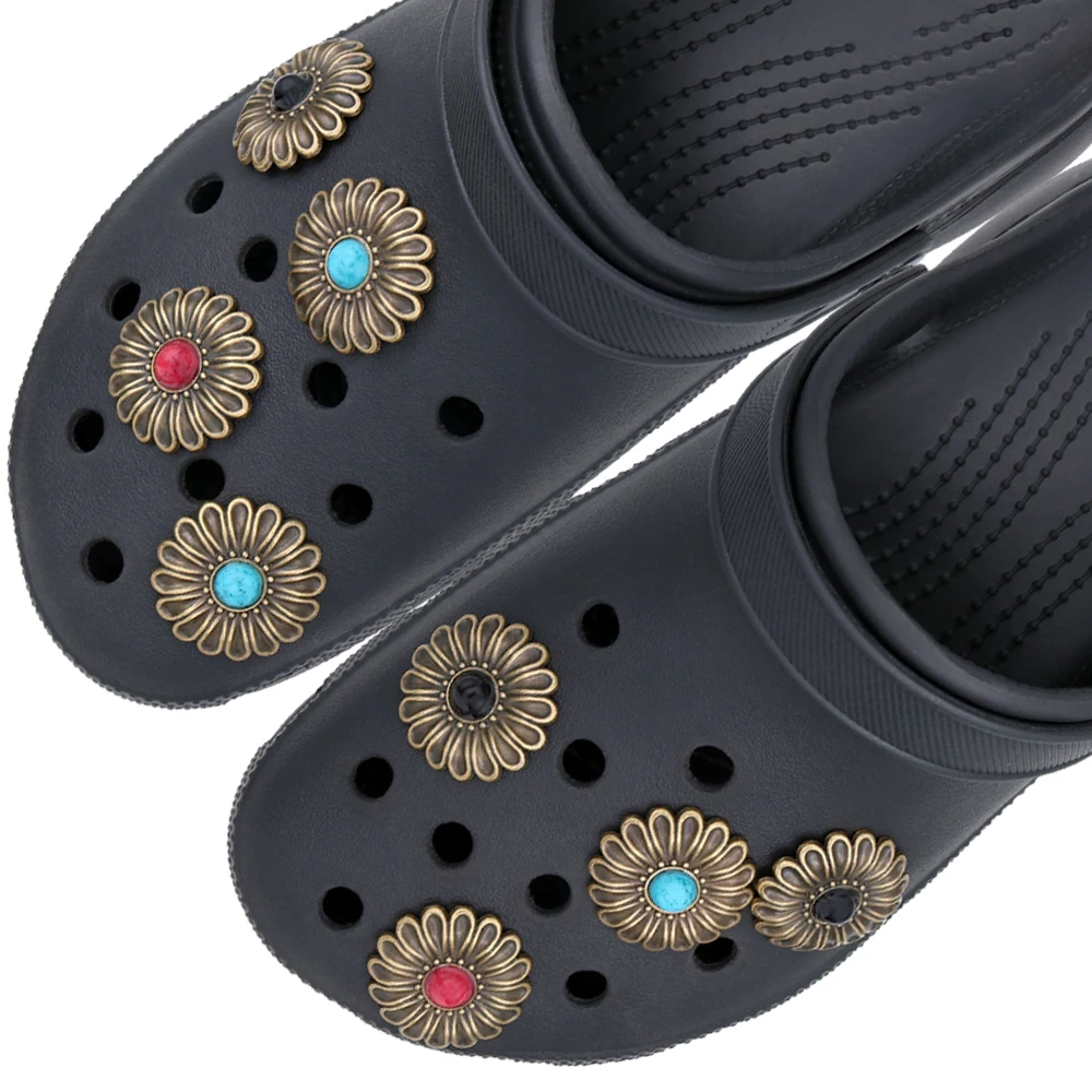 1 Pcs Shoe Decorations Sandalias De Metal Copper Color Flower Shoe Charms Pins Accesorios Pines Para Simulated Turquoise W-38