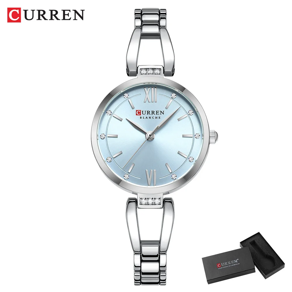 CURREN Luxuriöse, hochwertige Quarzuhr, modische, charmante Strasssteine, Edelstahlband, Damen-Armbanduhr 3