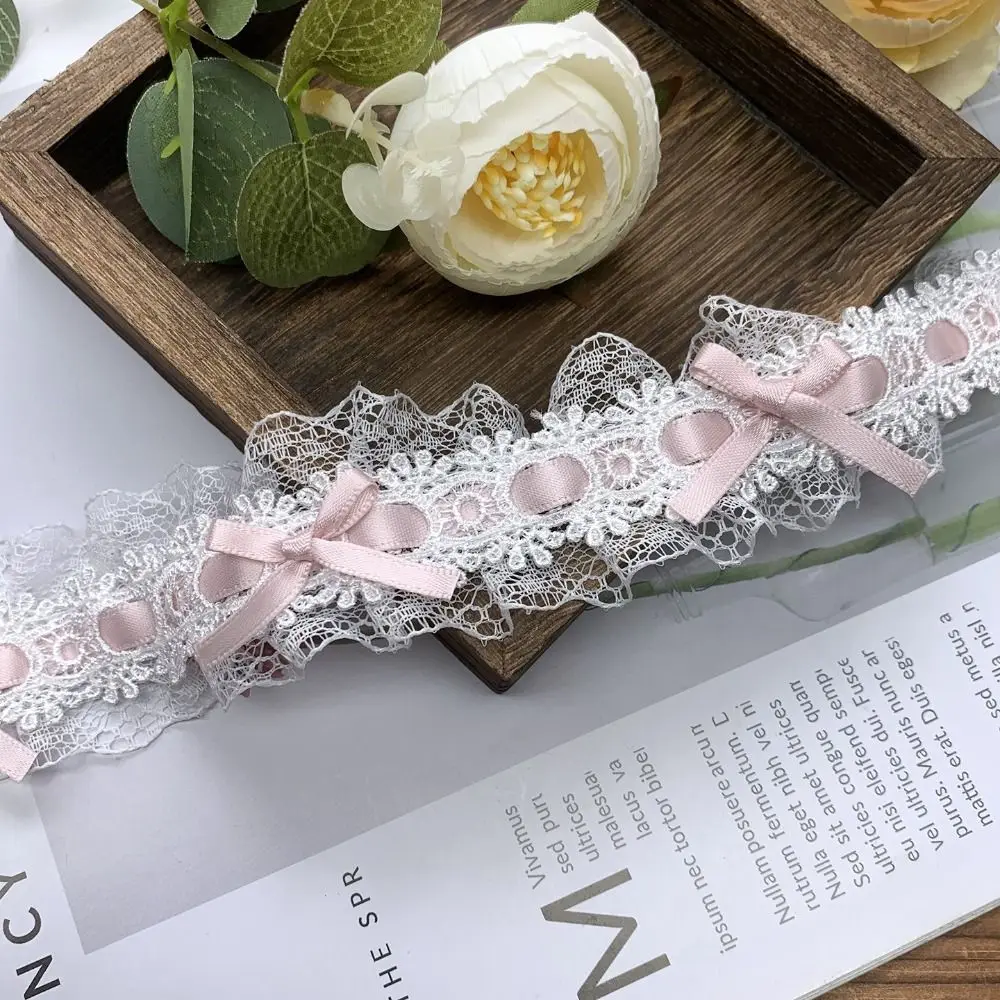 New 1Yard Lace Trim Ribbons Bows & Pleated Handmade Fabric Lace Edge Ruffle Trim Hair Accessories Sewing Crafts