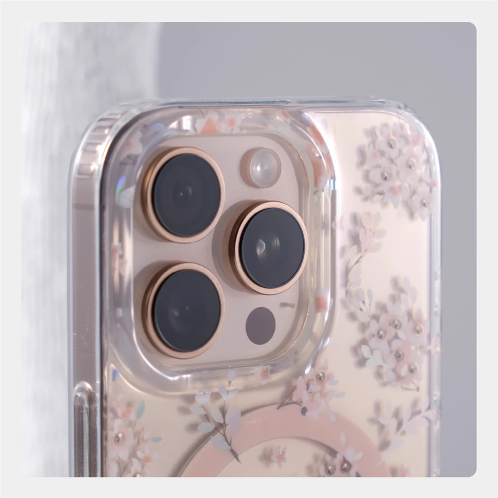 Laser Aurora Blumenmuster Transparente Handyhülle für iPhone 18 17 16 Pro Max 15 14 mit MagSafe Kabelloser Ladefunktion Klare Abdeckung – Detail 5