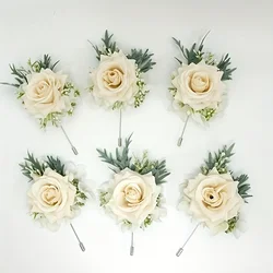1/6PCS Rose Hochzeit Champagner Handgelenk Corsage Und Boutonniere Set ForBride Brautjungfer Mann Bräutigam Rose Hochzeit Blumen Zubehör