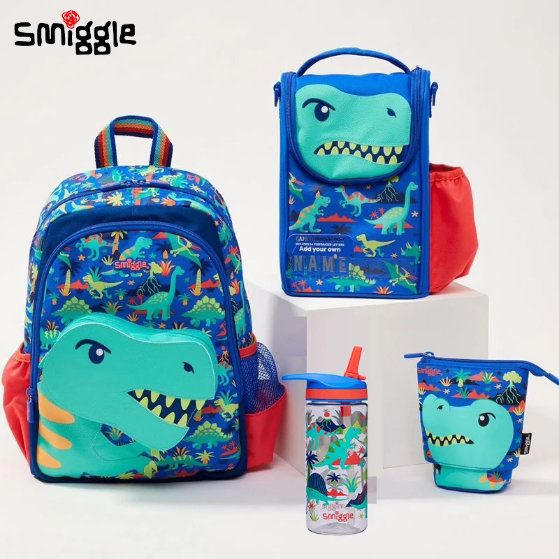 

Genuine Australian Smiggle Cartoon Dinosaur Schoolbag Student Backpack Wallet Crossbody Meal Bag Retractable Pencil Case