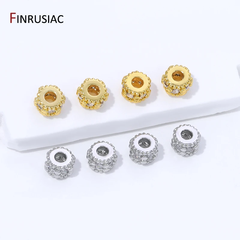 18K Gold Plated Brass Inlaid Zircon Round Spacer Beads for Jewelry,Separator Bead for DIY Necklace Bracelet Making Accessories view 4