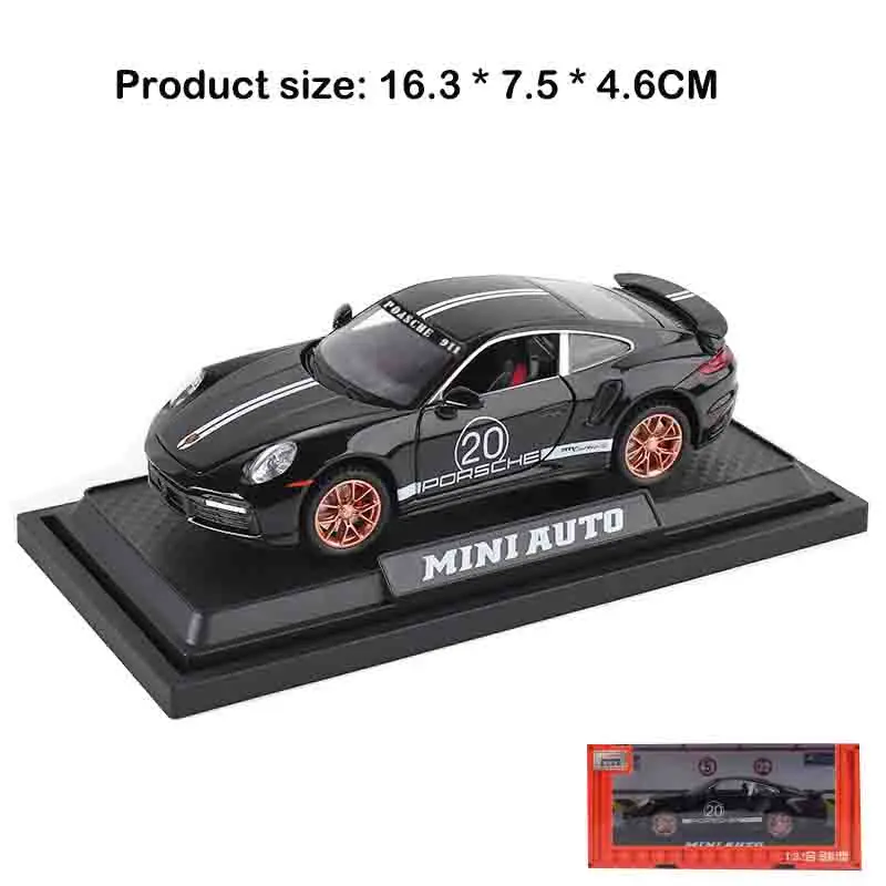 Modèle de voiture Turbo S 1:32 911, jouets en alliage moulé sous pression, voitures de sport, portes rétractables, son et lumière ouverte, véhicules d'ornement, cadeaux pour enfants