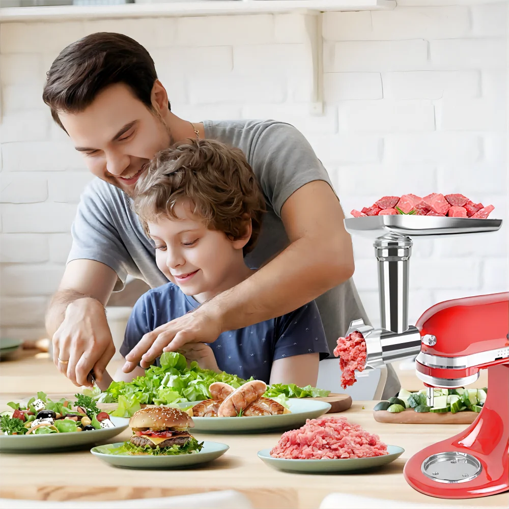 Premium Aluminum Alloy Meat Grinder Attachment for All KitchenAid Stand Mixers - 17 Accessories, Must Pair with Kitchenaid Mixer