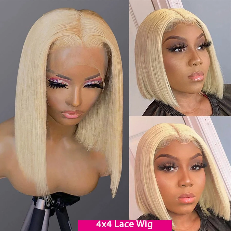 613 Lace Frontal Wig Honey Blonde Colored Human Hair Wigs For Women 180% 4x4 Closure 13x4 Straight Lace Front Short Bob Wig