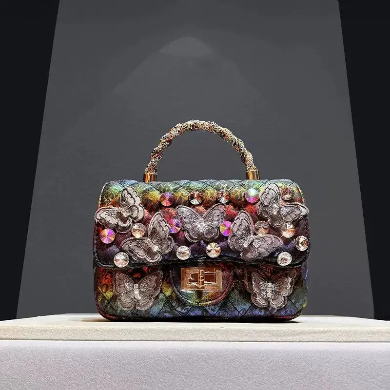 2025 Women's Luxury Designer Rhinestone Messenger Bag Retro Fashion Butterfly Diamond Handbags With Metal Chain Shoulder Bag