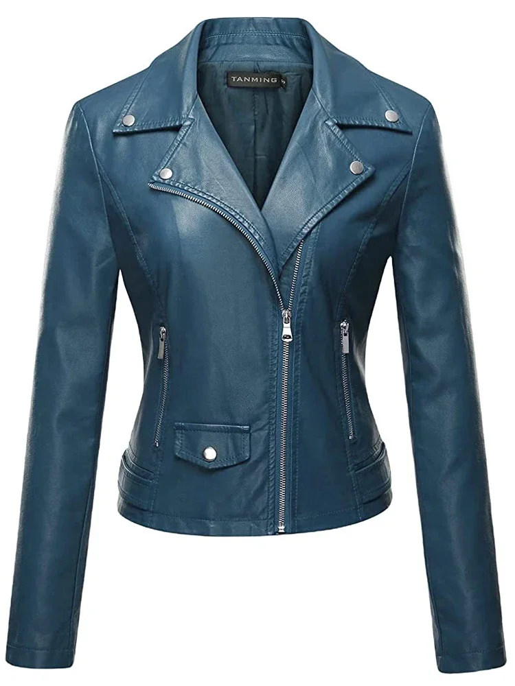 Fashionable Women's Leather Jacket Leather Jacket Spring and Autumn Pu Material Leather Jacket