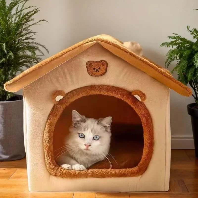 

Утолщенный теплый домик для домашних животных, домик для кошек и собак, зимний теплый универсальный для всех сезонов, съемный и моющийся, милый, новый, удобный