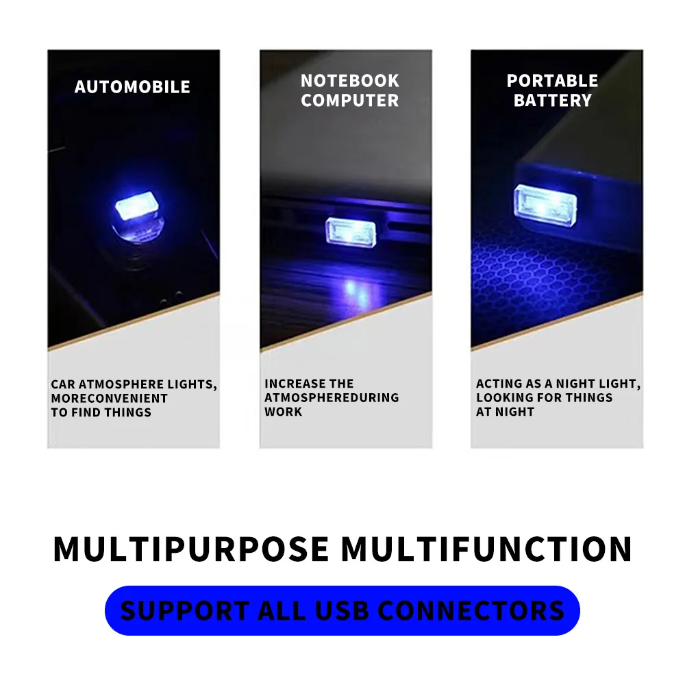 2PCS Mini USB LED Car Light Auto Interior Atmosphere Light Emergency Lighting Light PC Auto Colorful Decorative Lamp