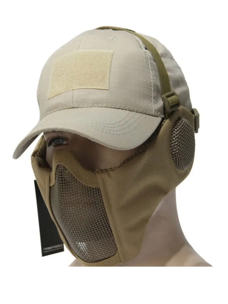 AliExpress PLAYFUL BAG Tactical Camouflage Cap & Steel Mesh Half-face Mask Set 2 Pieces Face Protection Outdoor Cycling Breathable Mask QG226S