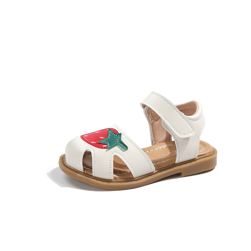 Sandali carini per ragazza bambino fragola scarpe estive bambino stretto Toed suola morbida sandalo bambino Comfort Casual appartamenti Beige rosa