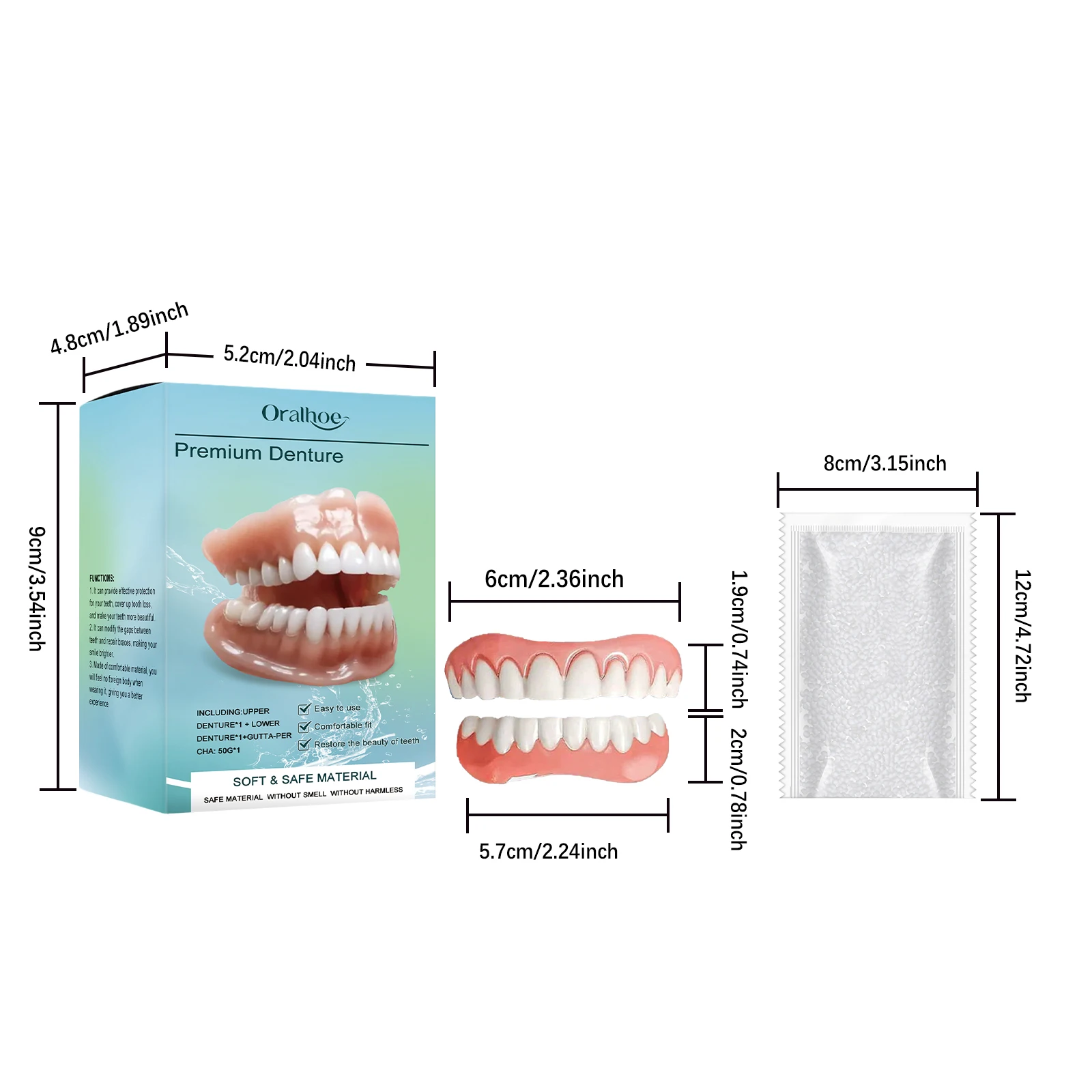 Oralhoe Zahnschmuck-Set Komfortables Material Zahnprothesen-Kit Natürlich Aussehende Veneers für Tägliche Lächeln-Verbesserung Tragbar – Detail 1