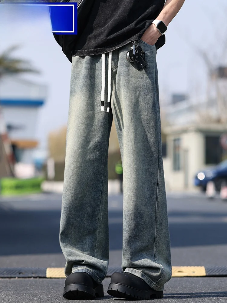 

Мужские джинсы Wassup Happy American Retro: Новинка лета, широкие прямые джинсы свободного кроя, молодежный тренд, повседневная одежда