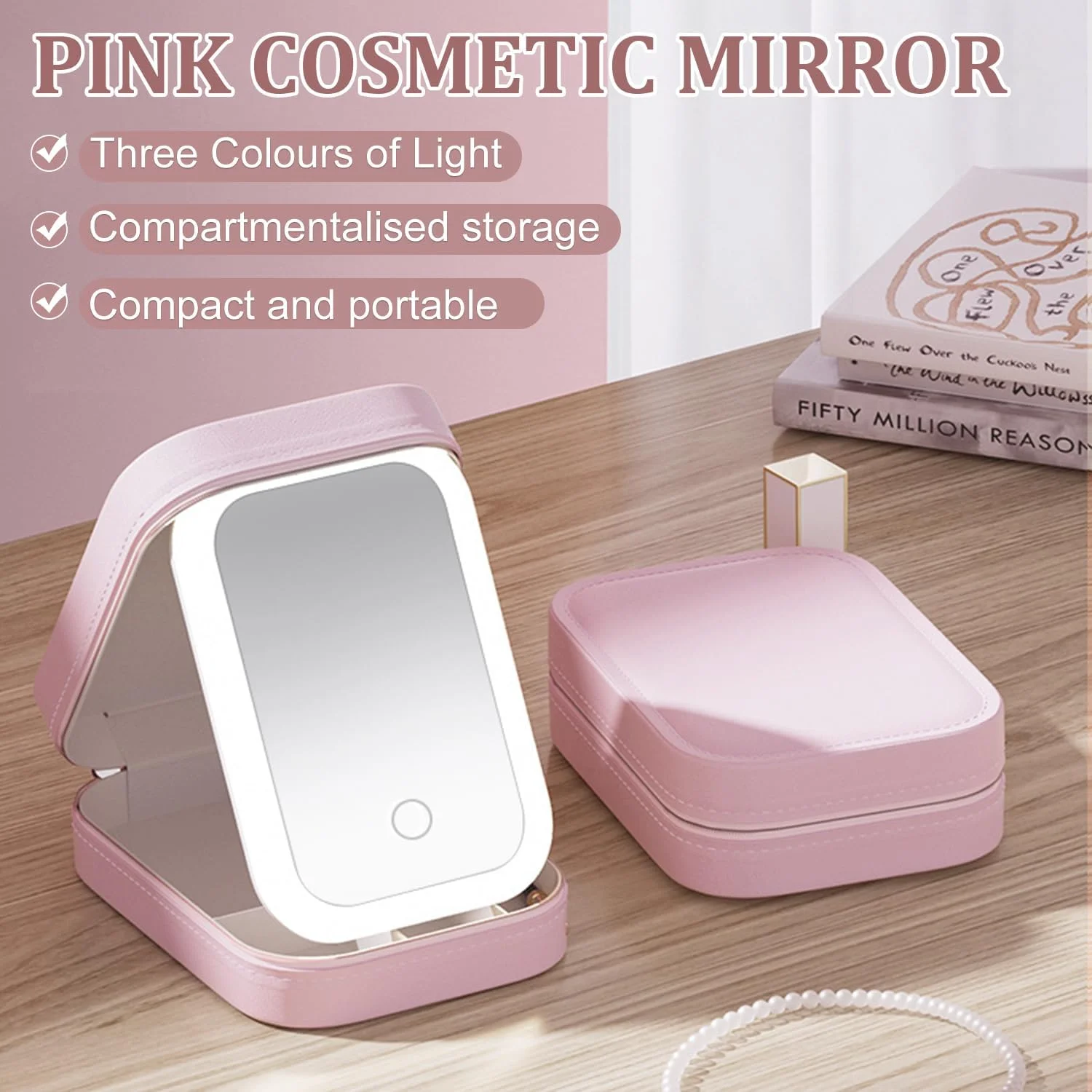 LED Three Color Adjustable Makeup Mirror, Colors Brightness Adjustable Makeup Mirror with Lights,Travel Makeup Bag with LED Adju