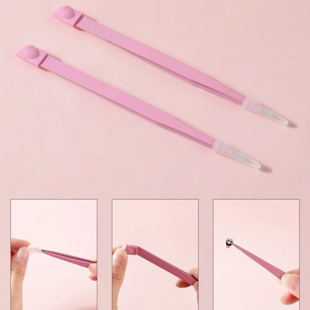 ピンクのネイルアートピンセット 1 個 - ラインストーンやネイルデコレーション用のステンレススチール製ストレートチップツール