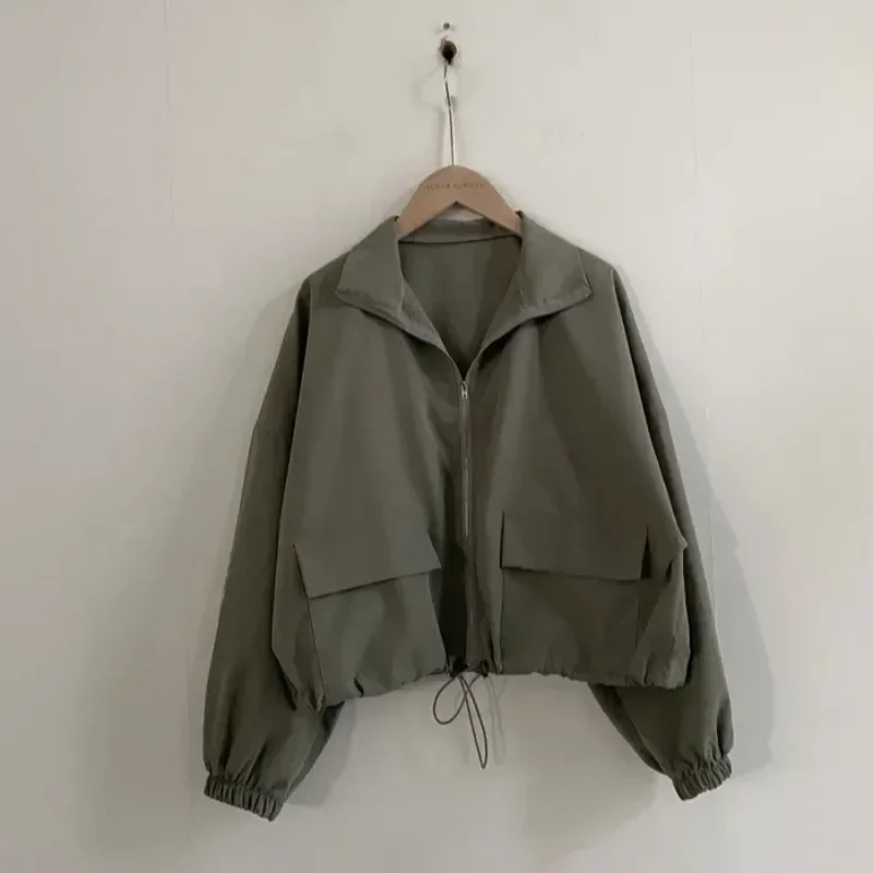 New Women Solid Colors Drawstring Sun-Protection Jacket Spring Autumn Thin Jackets All-Match Baseball Uniform Fashion Jackets
