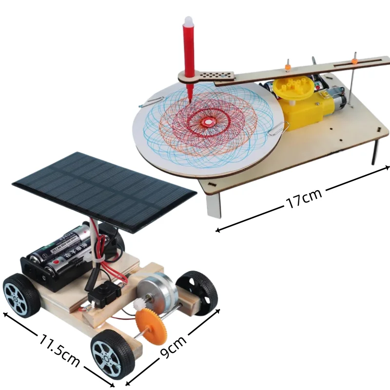 1pcs Children's DIY Creative Assembly Wooden Electric Drawing Kit Solar Car Model Science Physics Experiment Toys Puzzle Toys