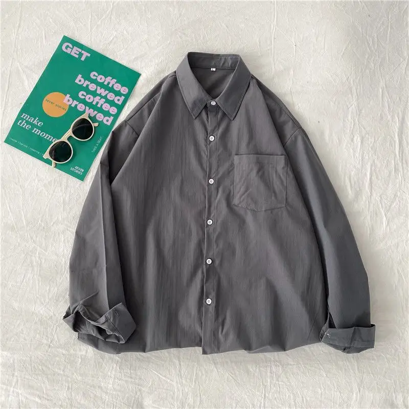 

Velvet thickened new long-sleeved solid color shirt Korean style ins versatile loose oversize retro shirt jacket