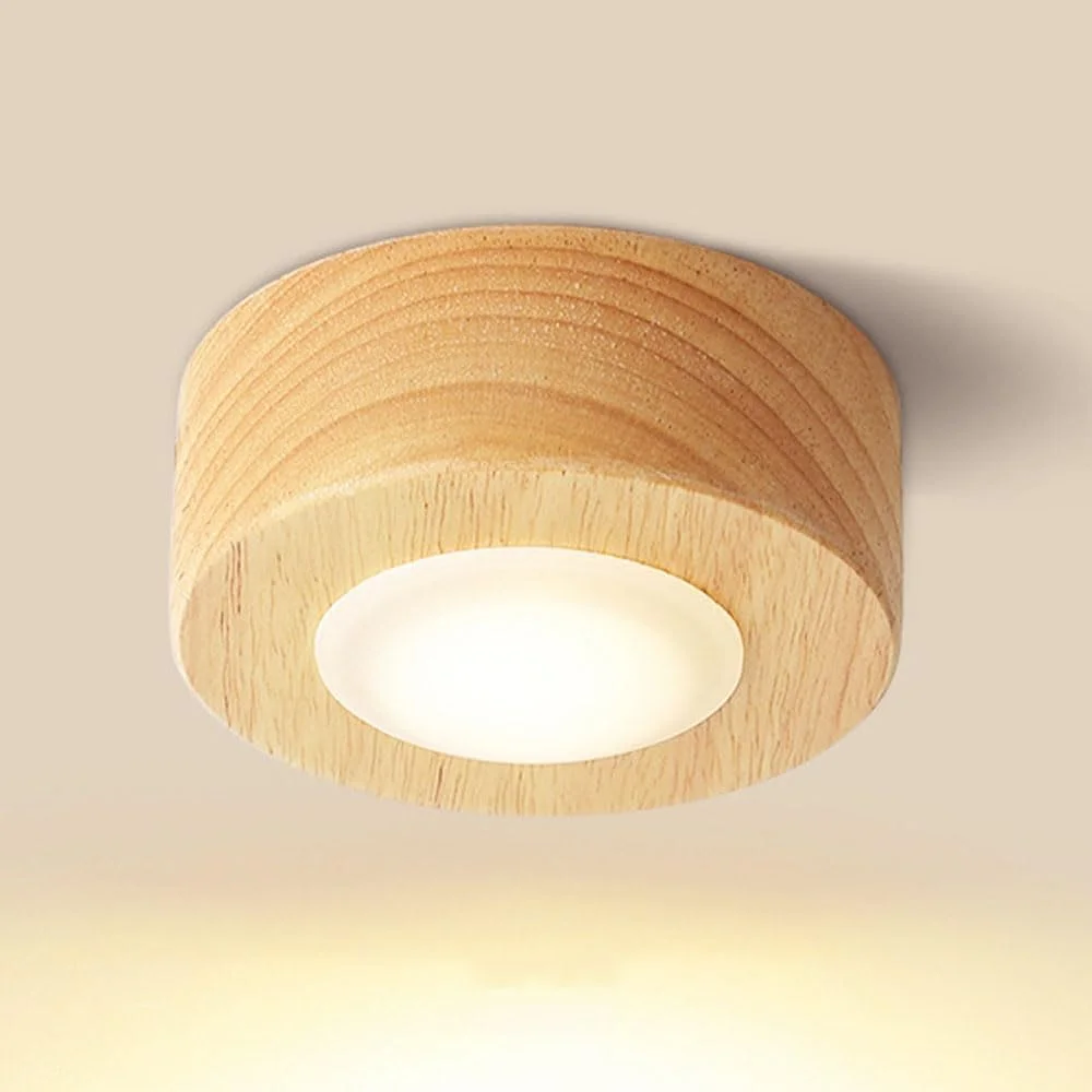 

Vintage LED Circle Wooden Ceiling Light 3 Colors Dimmable Ceiling Mounted Spotlight for Bedroom Living Room Corridor 3W 10CM