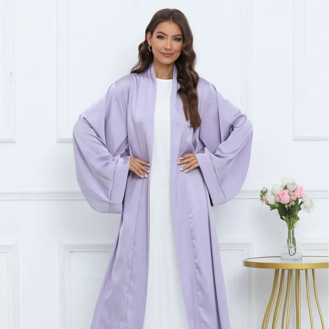 Muslim Kimono Dubai Abaya Solid Cardigan V-neck Middle Eastern Saudi Arabia Long Abaya Muslim Fashion Dress No Inner Abaya