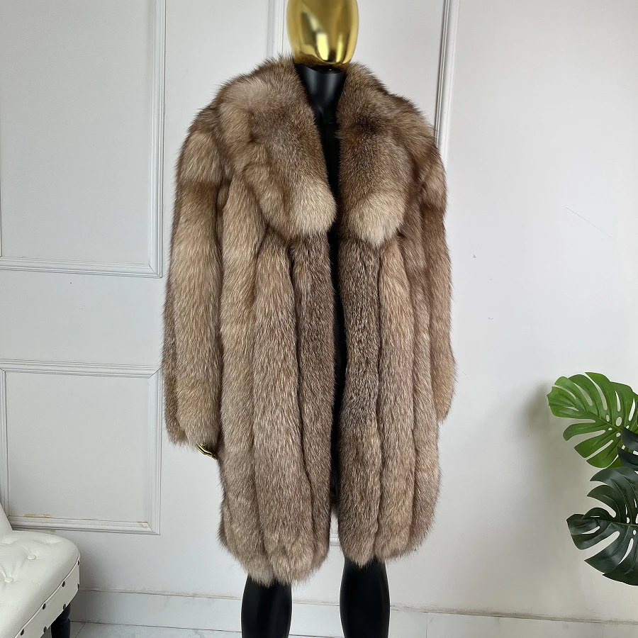 Men's Winter Jackets Mid-Length Real Fox Fur Coat With Suit Collar Furry Jacket Best Selling Warm Genuine Fur Jacket