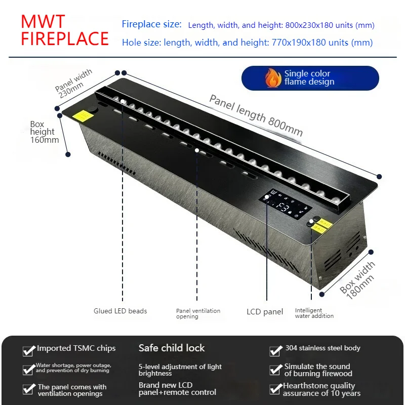 Smart Electric 3D Atomized Fireplace with Colorful Customized Mist Flame - Eco-Friendly LED Indoor Decorative Humidifier & Intel