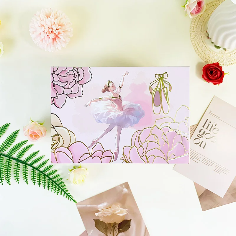 Double Layered Pink Rose Printed Music Box, Made Of Cardboard Material With Rotating Ballet Dancer Doll Music Jewelry Boxes