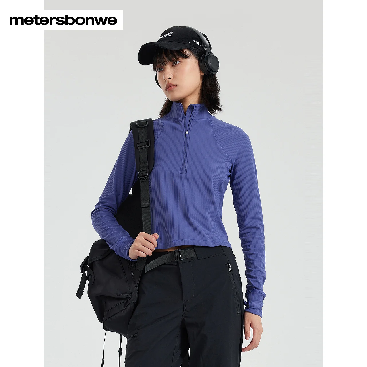 Metersbonwe-Women's Elastic Thread Long Sleeve Shirts Stand Collar Anti-Clip Sport Slim Wear  Autumn Winter