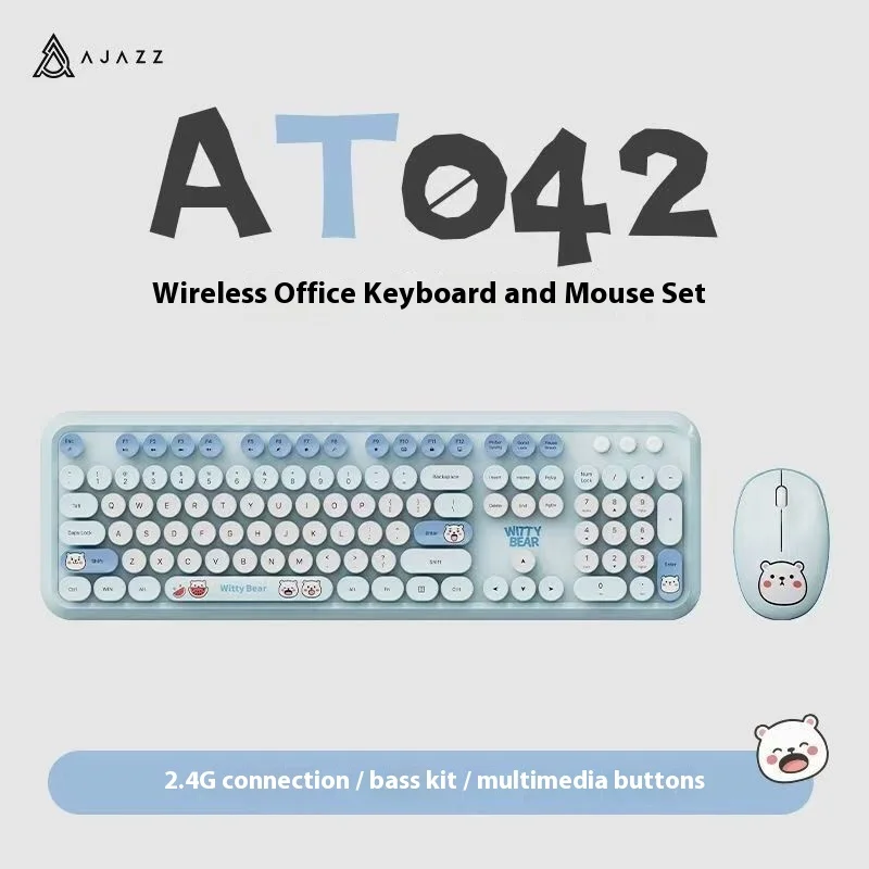 Ajazz At042 Wireless Computer Keyboard And Mouse Set 2.4g Silent Usb Laptop Compatible Cute Female Design For Office Gift
