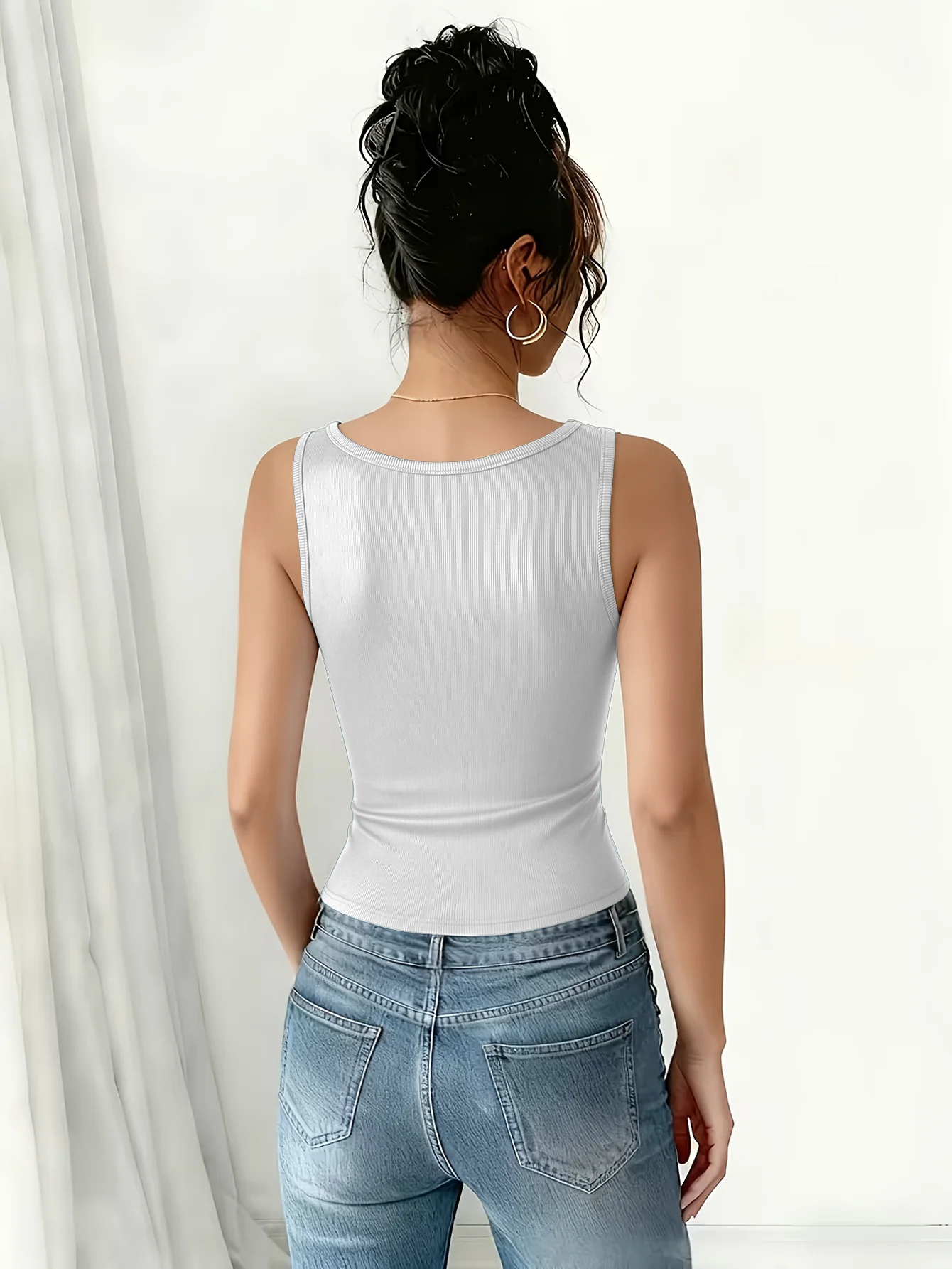 3-Pack Women's U-Neck Casual Sports Vests, Ribbed Slim Undershirts, Versatile Sleeveless Inner Tops