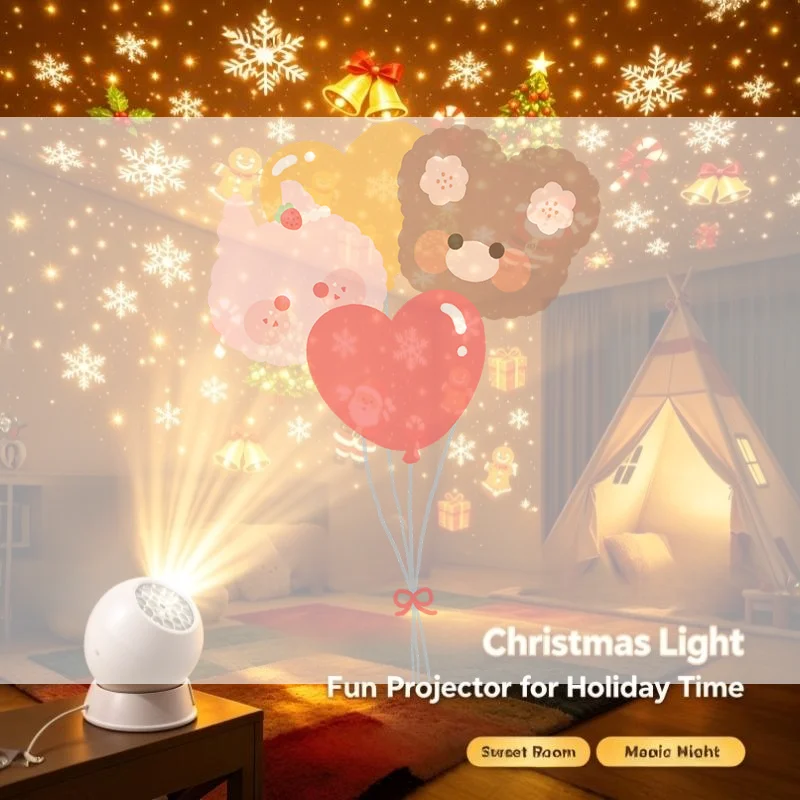 Christmas Projector Light Rotating Santa Snowflake Gingerbread Man LED Projection Lamp Indoor Xmas Home Decor