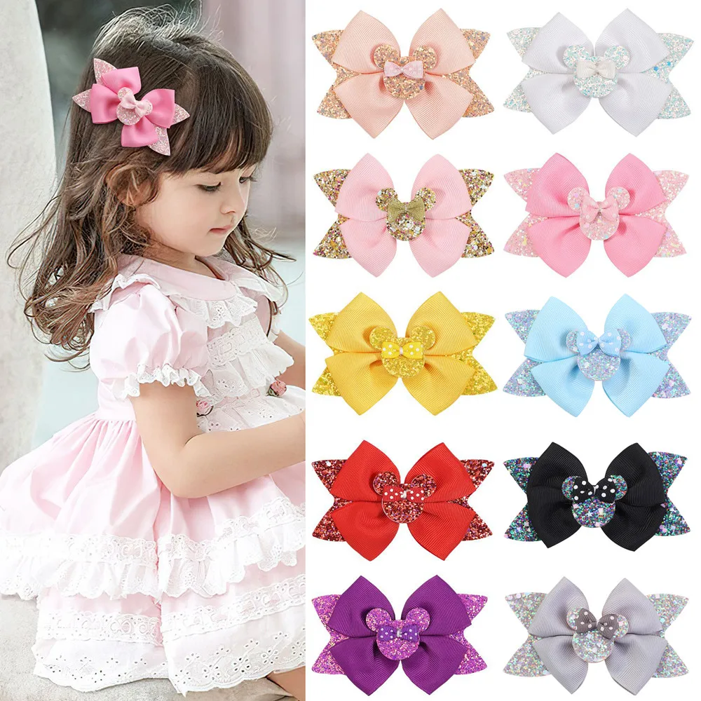 2 قطعة ديزني أنيمي ميني ماوس دبوس الشعر Kawaii ميكي الترتر القوس الأطفال أغطية الرأس الكرتون فتاة امرأة بوبي دبوس الاطفال الهدايا