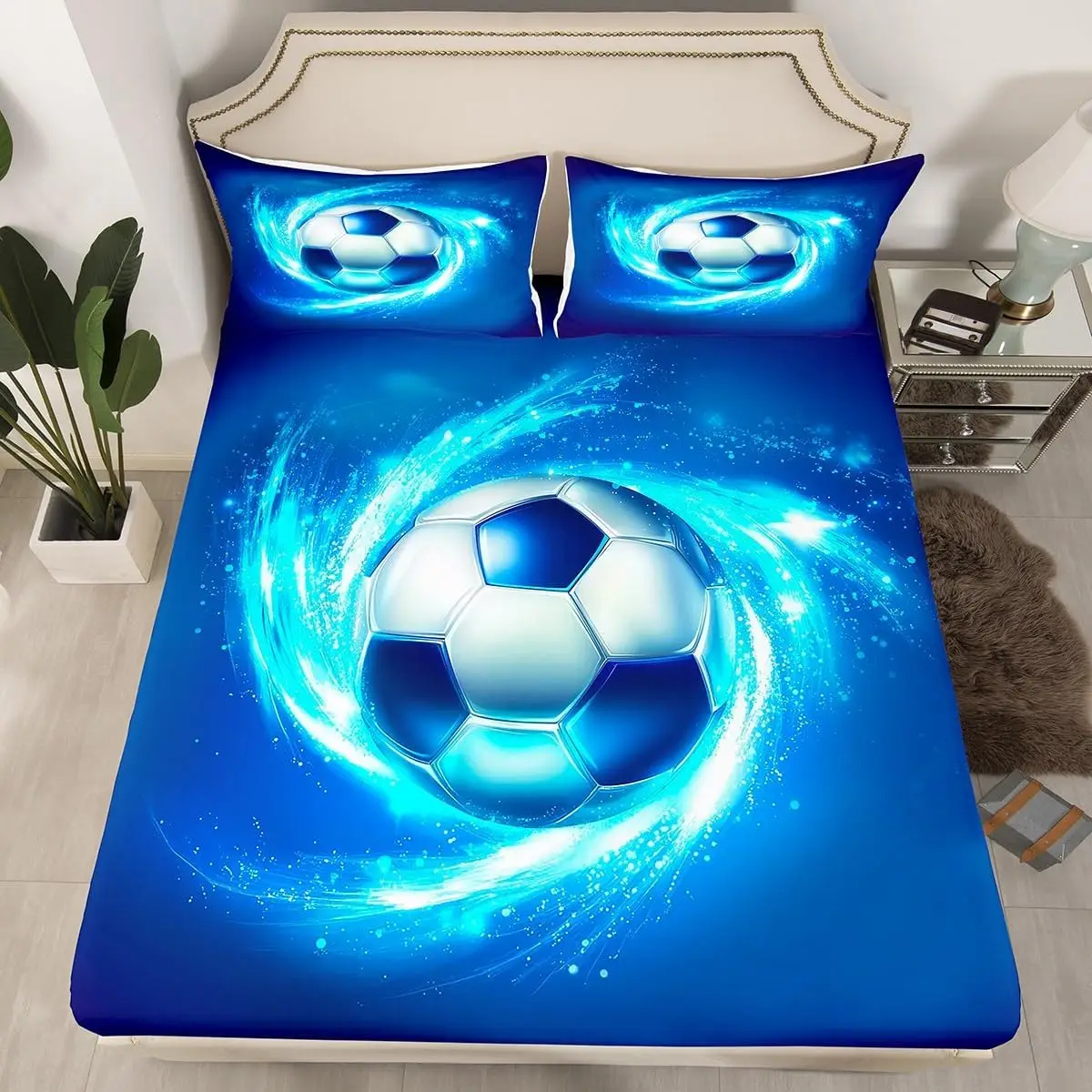 Sports Theme Fitted Sheet Football Pattern Sheet Set for Boys Girls Teen Soccer Game Bedding Set Luxury Bed Cover Twin Full Size