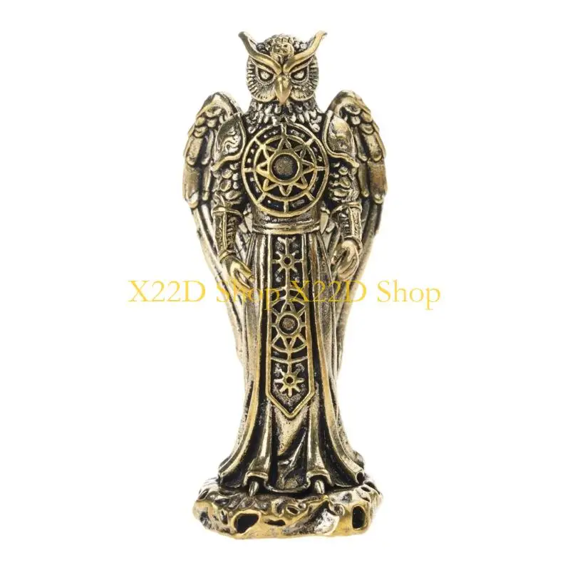 X22D Elegant Brasses Owl Statue Antique Finish For Study Room Desk Shelf Ornament