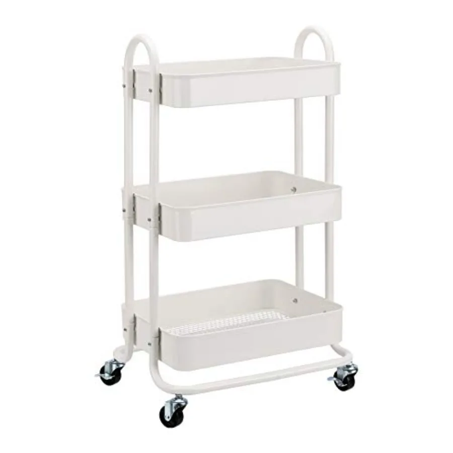 

3-Tier Rolling Utility Cart Storage Organizer Lockable Wheels Multifunctional Storage Portable Mobile Shelving Unit