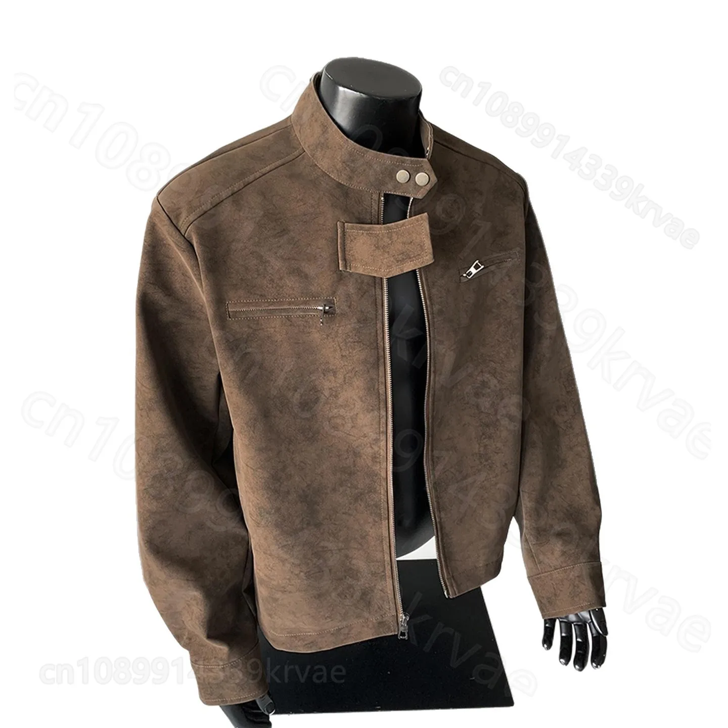 Vintage PU leather jacket stand-up collar motorcycle jacket men's cleanfit loose casual versatile jacket motorcycle