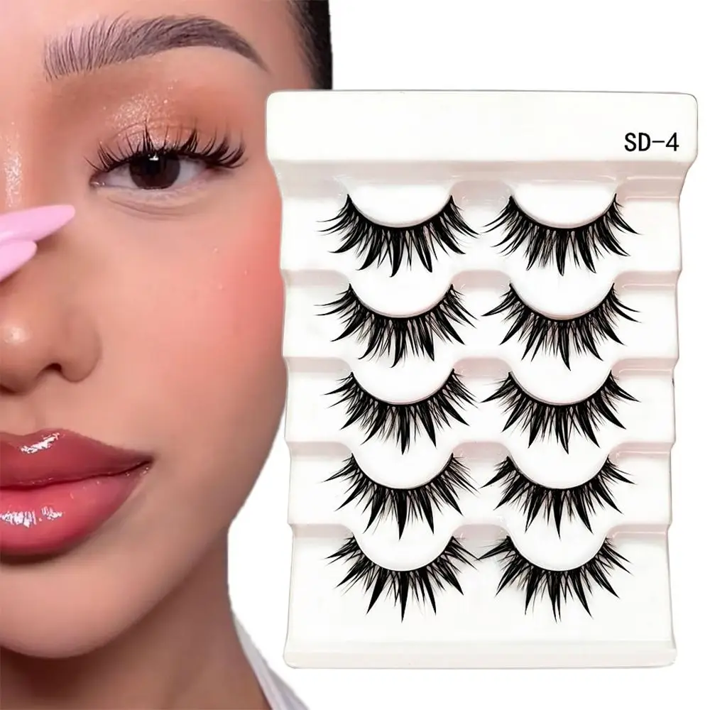 Faux-cils 3D en faux vison, 5 paires, doux et moelleux, faits à la main, optique, longs, thaïlandais, outils de maquillage pour les yeux