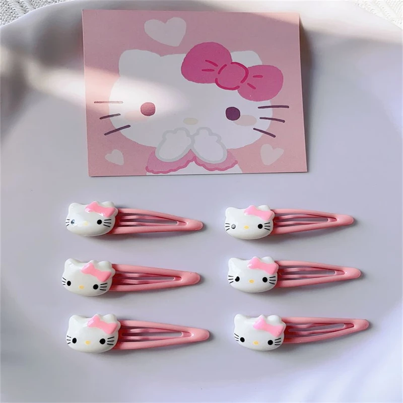 Kawaii Anime Sanrio Hello Kitty Pink Bb Clip Cute Child Gilr Waterdrop Shape Hairpins Fashion Hair Accessories Gift for Kids