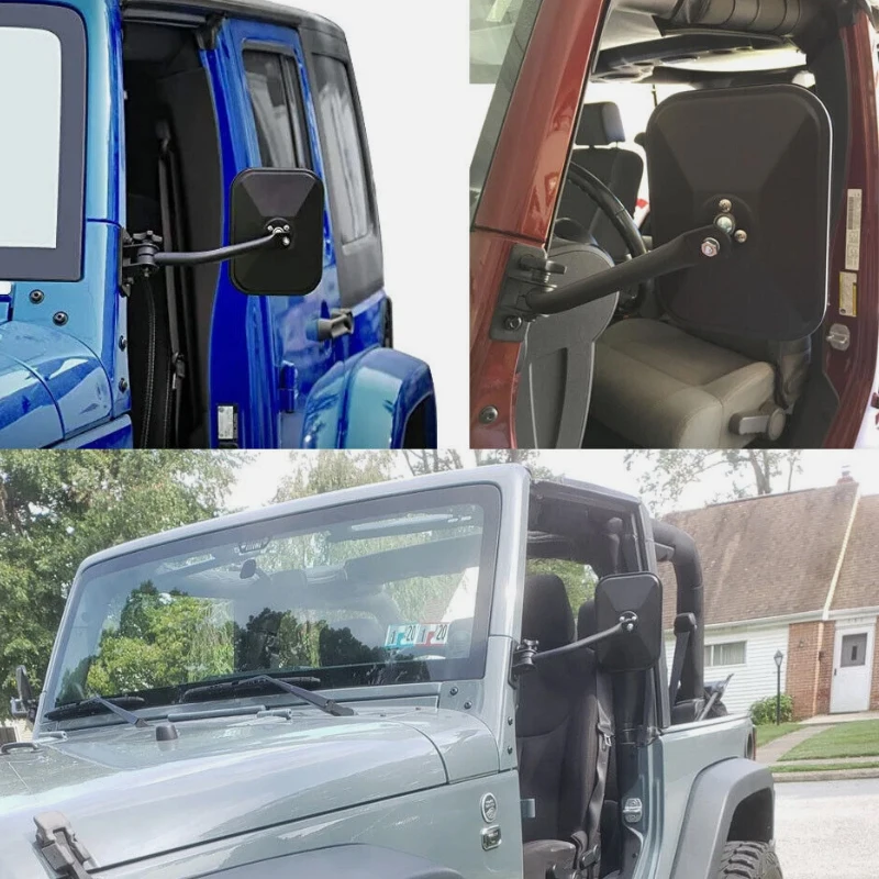 2pcs/1 Pair Rectangular Mirror For 1997-2017 2016 2015 Jeep Wrangler TJ JK Passenger Driver Side View Mirrors Door Adjustable