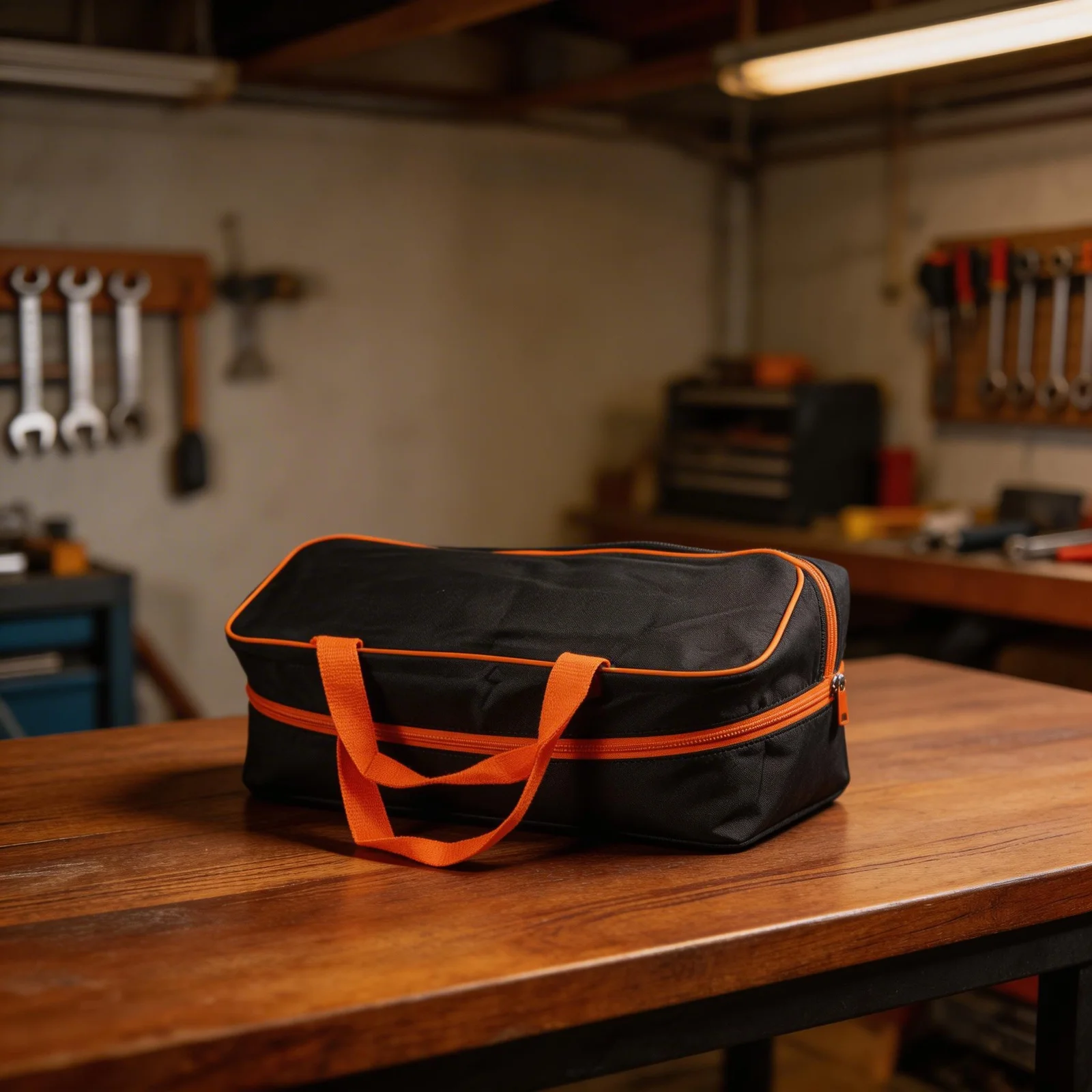 Practical Polyester and PVC Tool Pouch with Chain Closure for Organizing Vacuum Cleaner Accessories in Vehicles