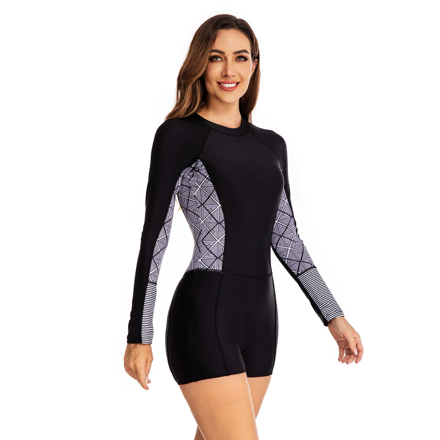 

Women's Boyleg One Piece Swimsuit Full Coverage Athletic Bathing Suit Long Sleeve Rashguards with Boyshorts Swimwear Wetsuit