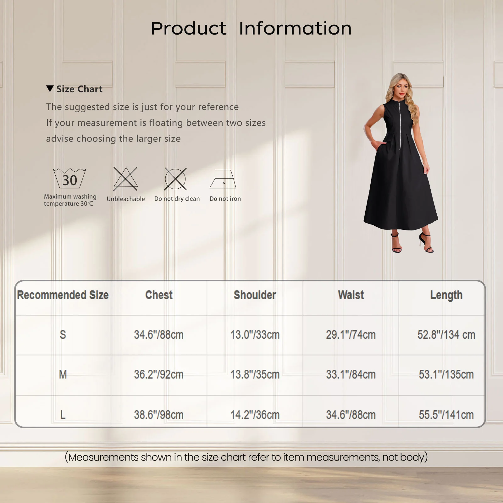 Stilvolles Sommer-Maxikleid für Damen mit Reißverschluss vorne, Stehkragen, ärmellos, hohe Taille, Party, Alltag, Freizeitkleider für Damen