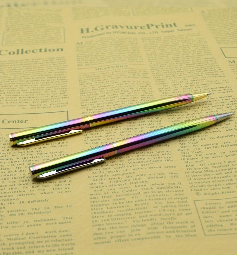 2 teile/satz Bunte Metall Kugelschreiber 0,7mm Schwarz Tinte Refill Twist zu Einziehen Spitze Kugelschreiber Schreiben Materialien Schreibwaren – Detail 4